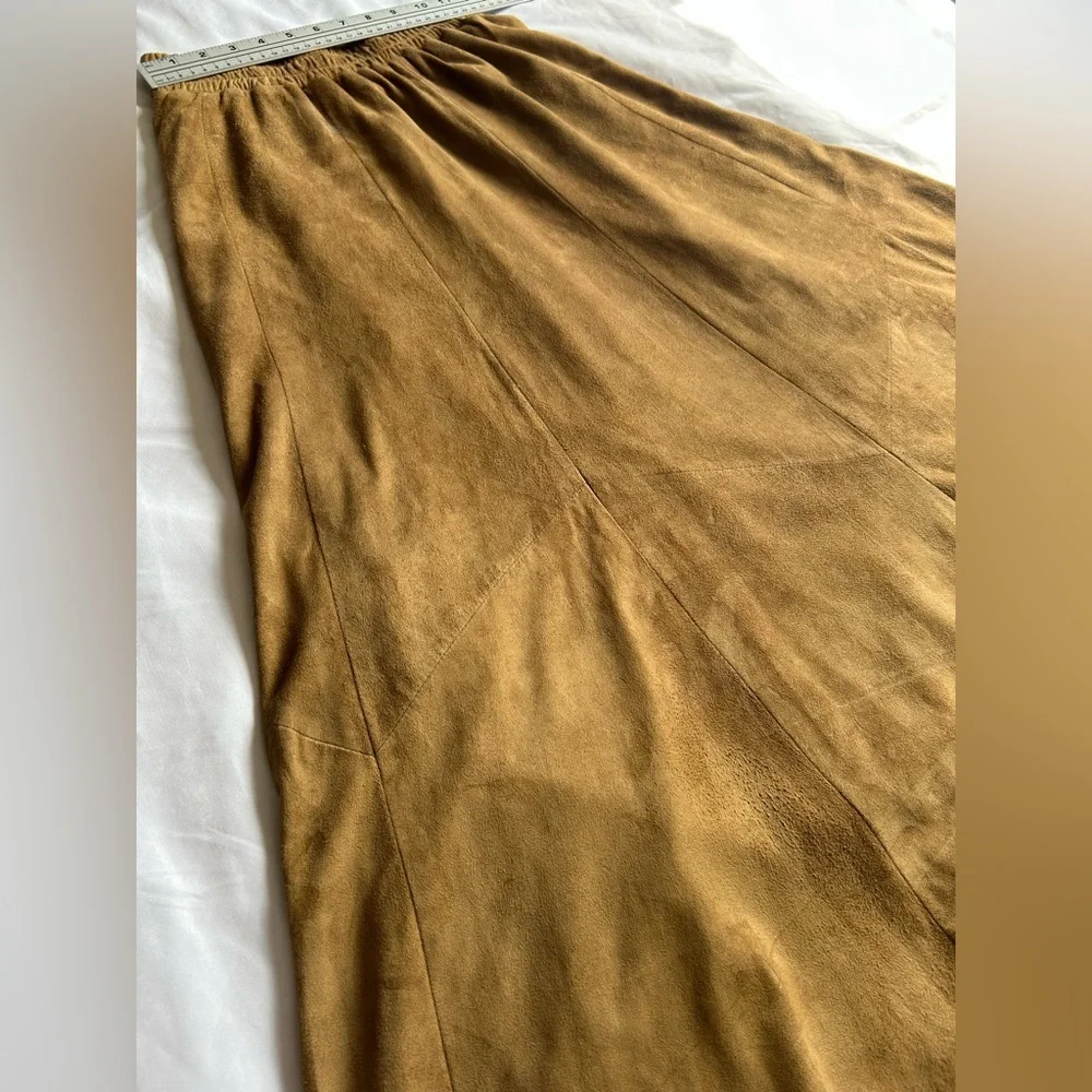 Vakko Vintage Suede Leather Skirt Long Lined Sz S Elastic Stretch Waist